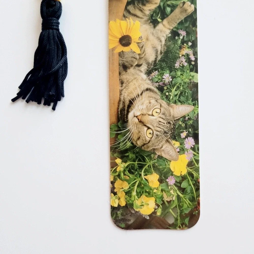 Vintage‎ 90s Tabby Cat Bookmark flower garden beaded Koren Trygg 1996 KB0-13544